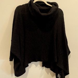 S FreePeople Beach Short Sleeve Black Ribbed Split Back Cowl Neck Pullover